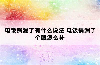 电饭锅漏了有什么说法 电饭锅漏了个眼怎么补